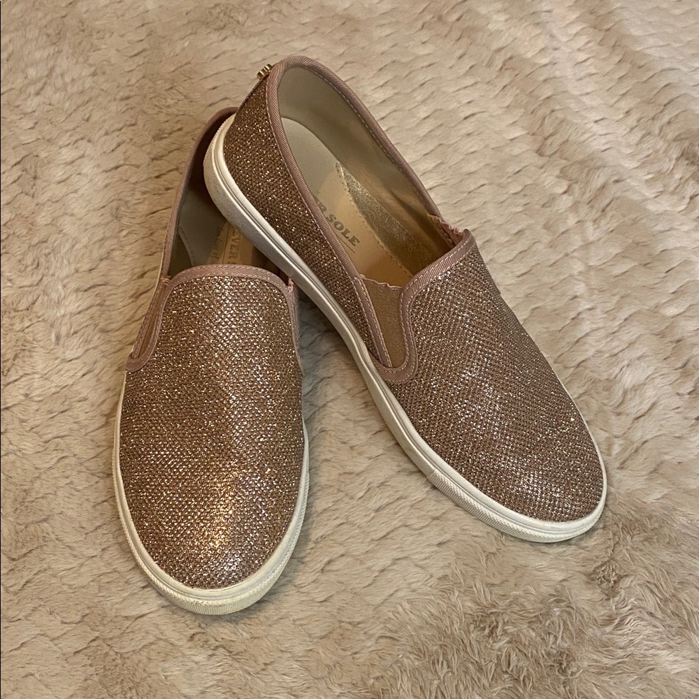 Glitter Slip-On Sneakers for Women - Rose Gold